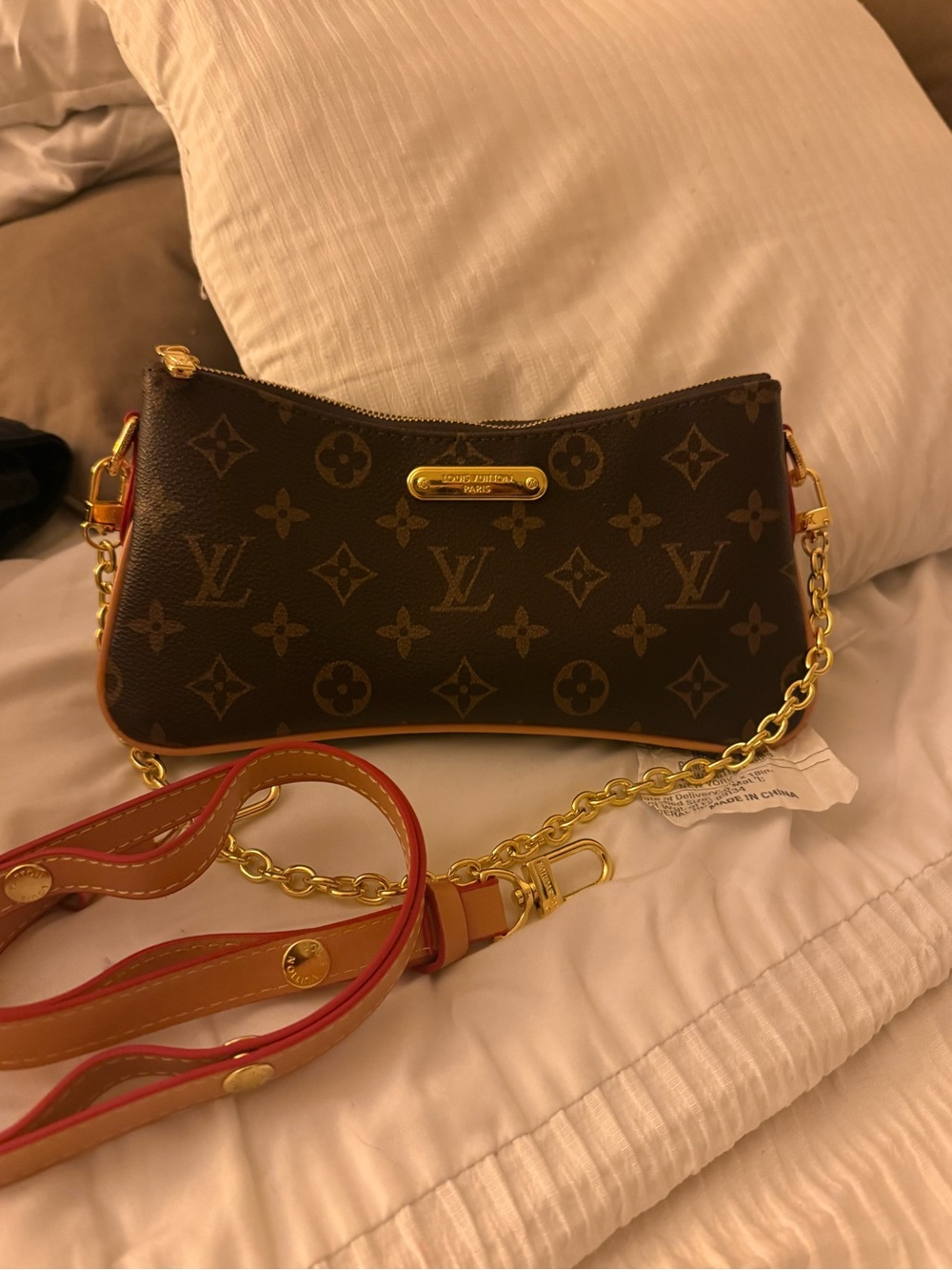 Louis Vuitton Monogram Brown Crossbody Pouch with Gold Chain
